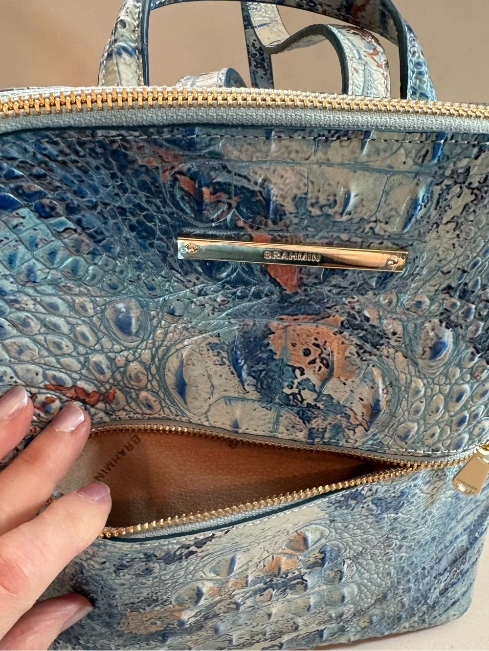 Brahmin Felicity Croc-Embossed Leather Backpack in Seaside Melbourne